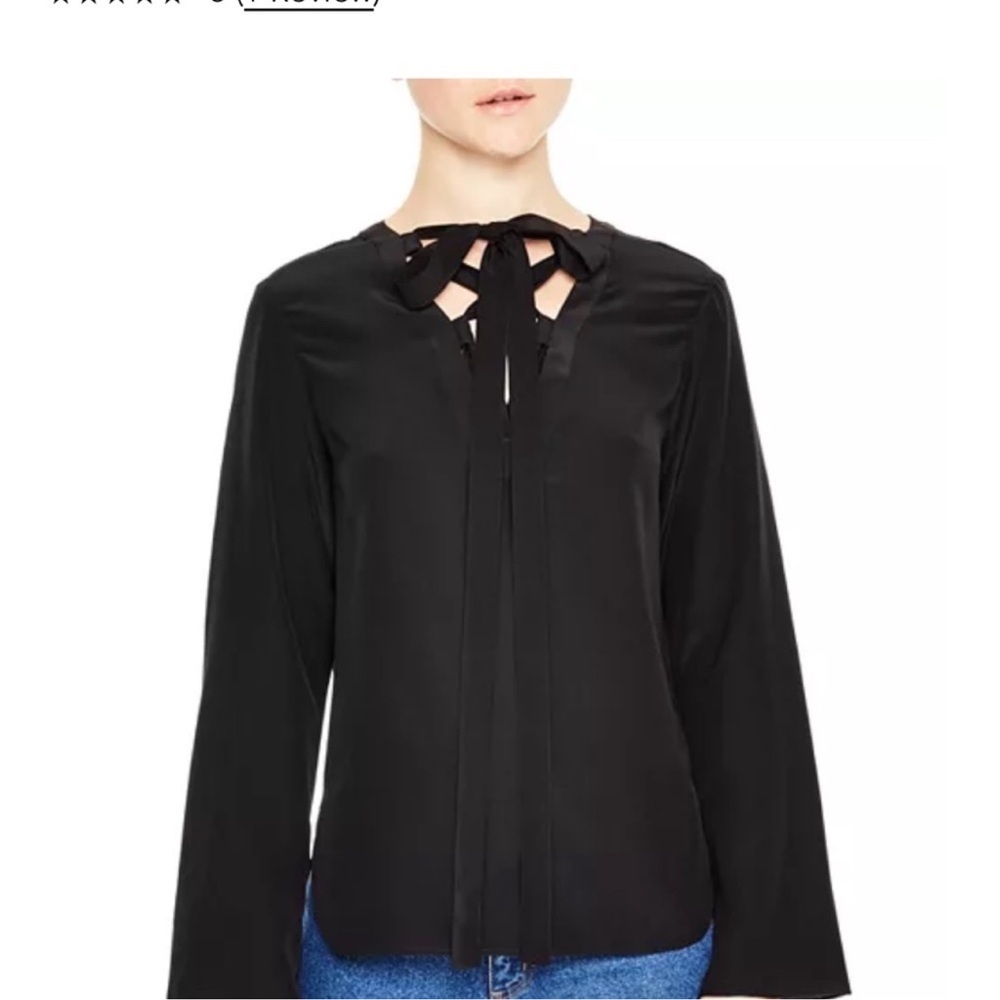 Sandro Black Blouse with Crisscross Neckline - Picture 2 of 6